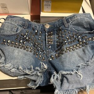 One Teaspoon Blue Studded Jean Shorts